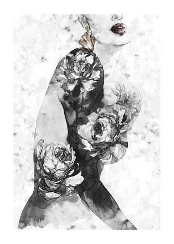 Poster Watercolor Woman With Flowers