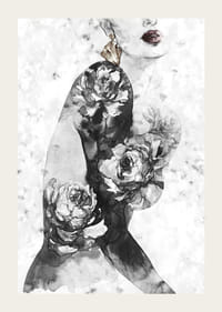 Akvarellillustration av kvinnotorso med stora blommor-3