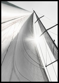 Black and white close-up of sailboat mast and sail in backlight-6
