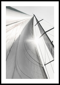Black and white close-up of sailboat mast and sail in backlight-0