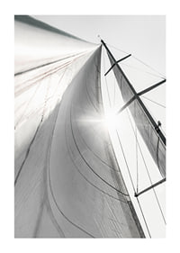 Black and white close-up of sailboat mast and sail in backlight-1