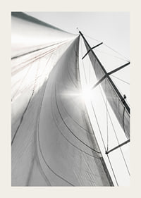 Black and white close-up of sailboat mast and sail in backlight-3