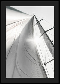 Svartvit närbild av segelbåtsmast och segel i motljus-4