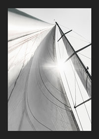 Black and white close-up of sailboat mast and sail in backlight-5