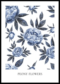Watercolor illustration of blue peony flowers against white background-0