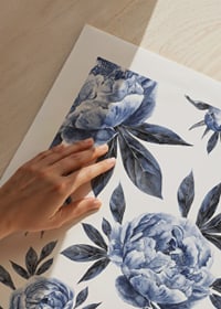 Watercolor illustration of blue peony flowers against white background-3