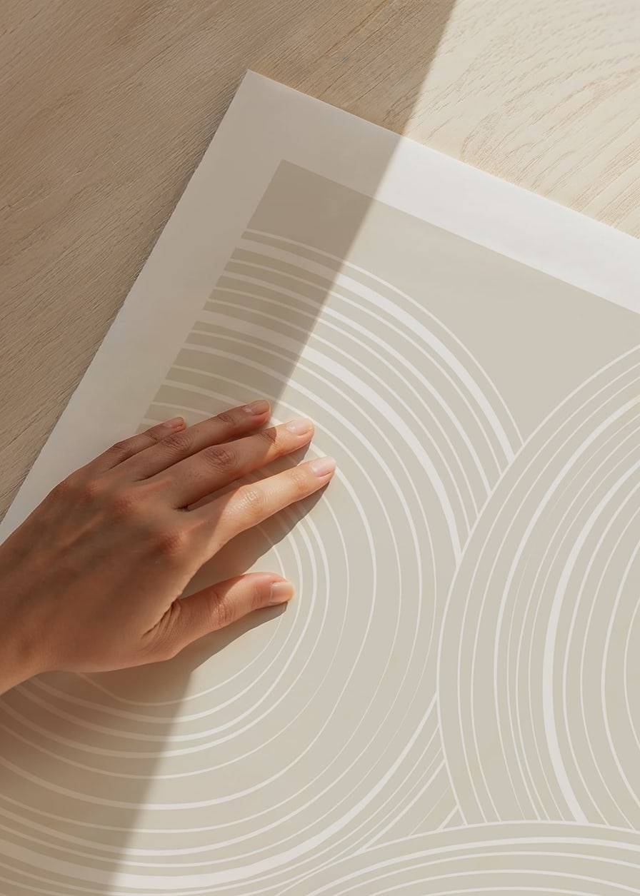 Abstract round lines in white on beige background-12