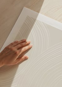 Abstract wavy lines in white on sand-colored background-9