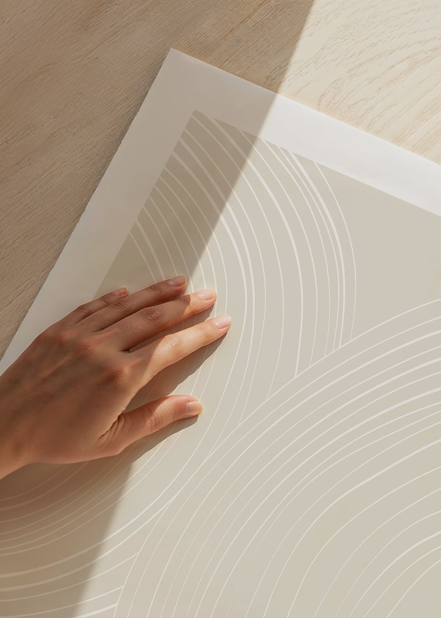 Abstract wavy lines in white on sand-colored background-12