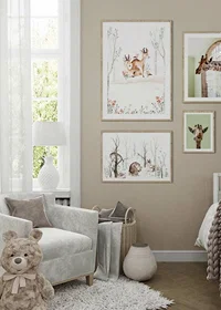 Watercolor illustration of forest animals among bright trees-2