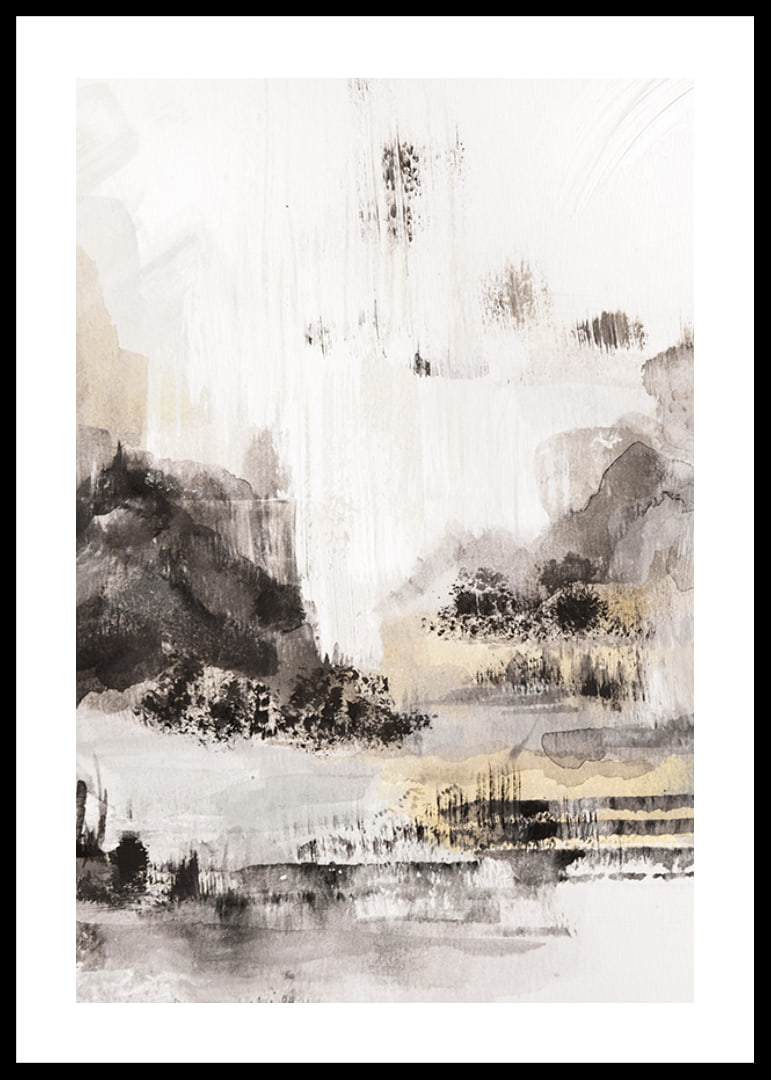 Abstract landscape motif in black, gray and beige watercolor-12