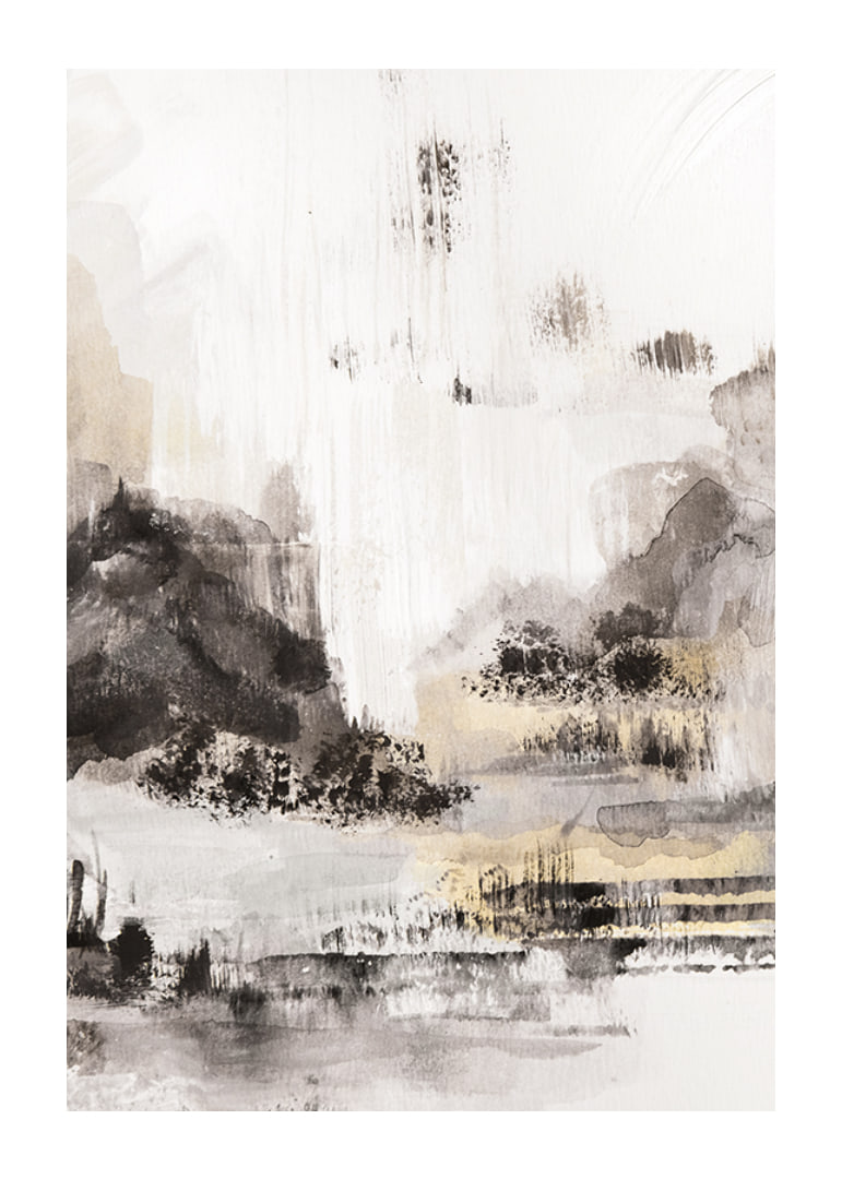 Abstract landscape motif in black, gray and beige watercolor-12
