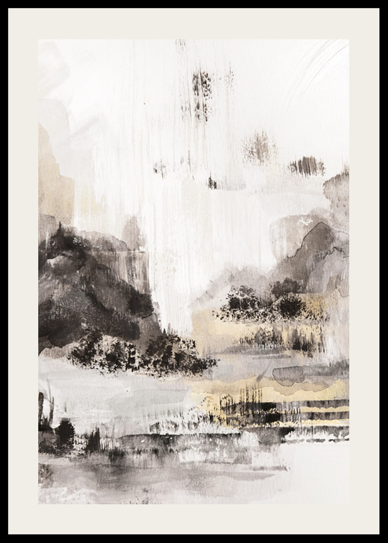 Abstract landscape motif in black, gray and beige watercolor-12