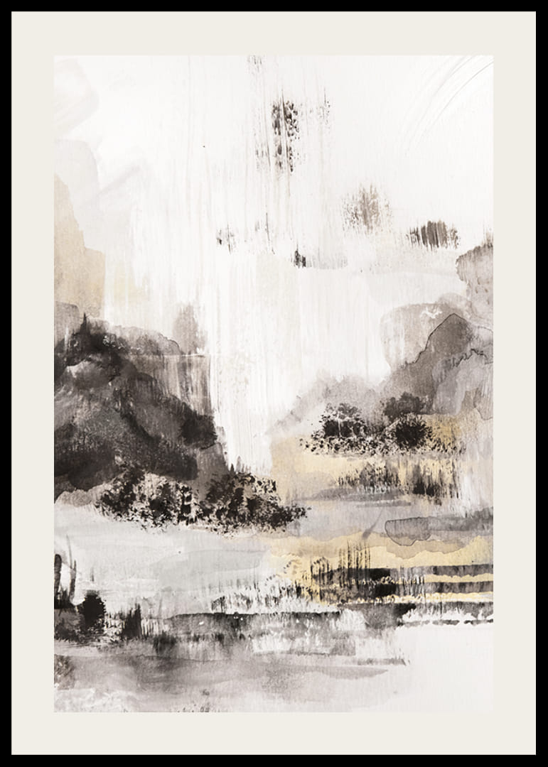 Abstrakt landskapsmotiv i svart, grått og beige akvarell-12