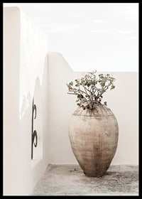 Large clay pot with plant against white plastered wall, photographic-6