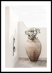 Large clay pot with plant against white plastered wall, photographic-0