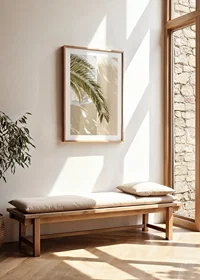 Photograph of palm leaves against light beige plastered wall-8