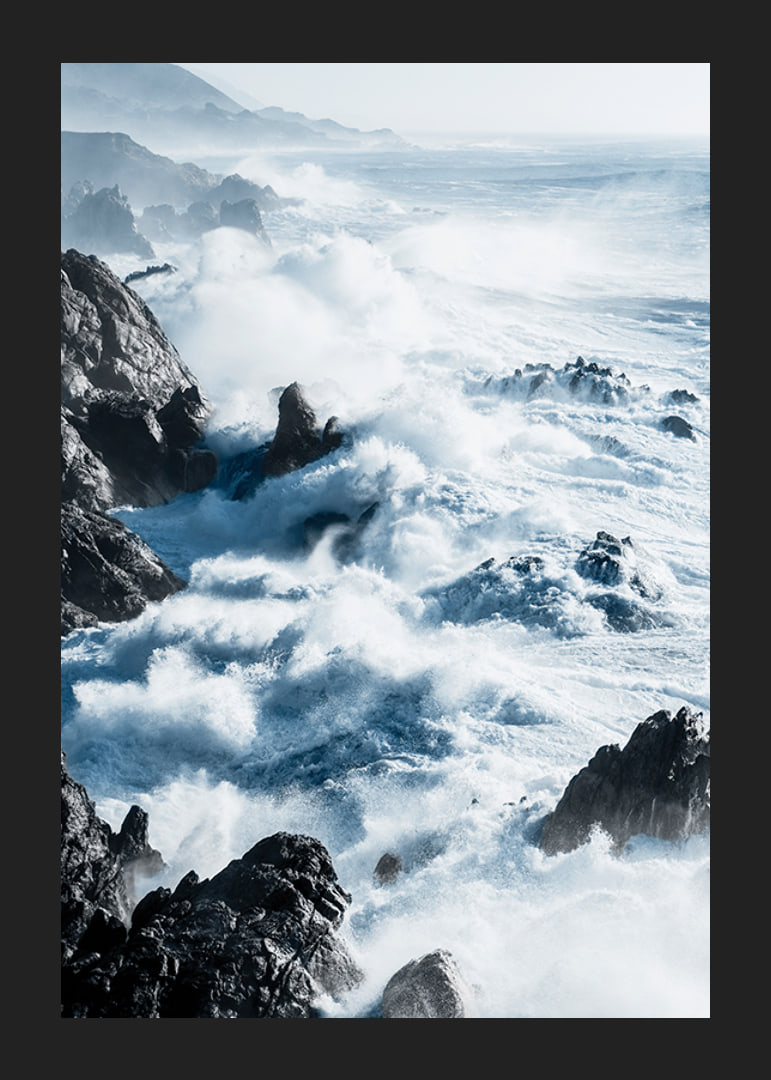 Photographic coastal landscape with waves against black cliffs-12