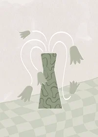 Abstract green vase with stylized tulips on soft background-7