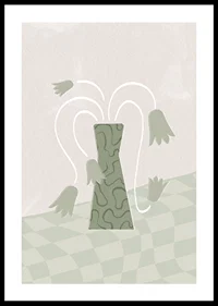 Abstract green vase with stylized tulips on soft background-0