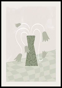 Abstract green vase with stylized tulips on soft background-2