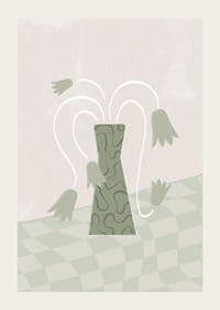 Absztrakt zöld váza stilizált tulipánokkal puha háttéren-3