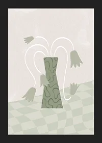 Abstract green vase with stylized tulips on soft background-5