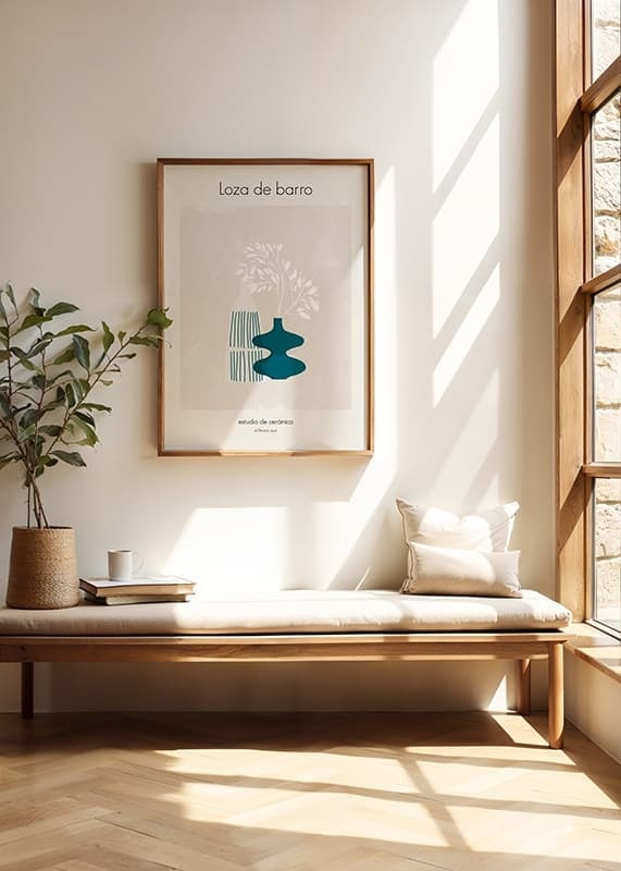 Abstracte illustratie van twee vazen ​​in blauw en wit met plantenmotieven-12