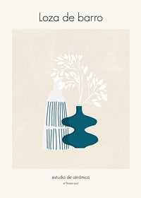 Abstracte illustratie van twee vazen ​​in blauw en wit met plantenmotieven-1