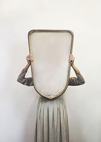 Photographic motif of woman in gray dress with mirror-7