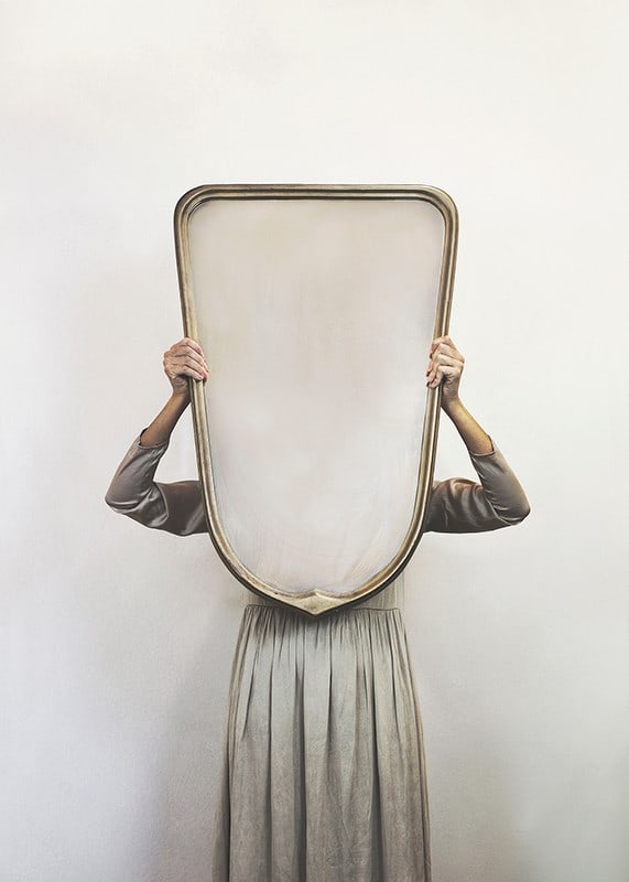 Photographic motif of woman in gray dress with mirror-12