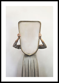 Photographic motif of woman in gray dress with mirror-0