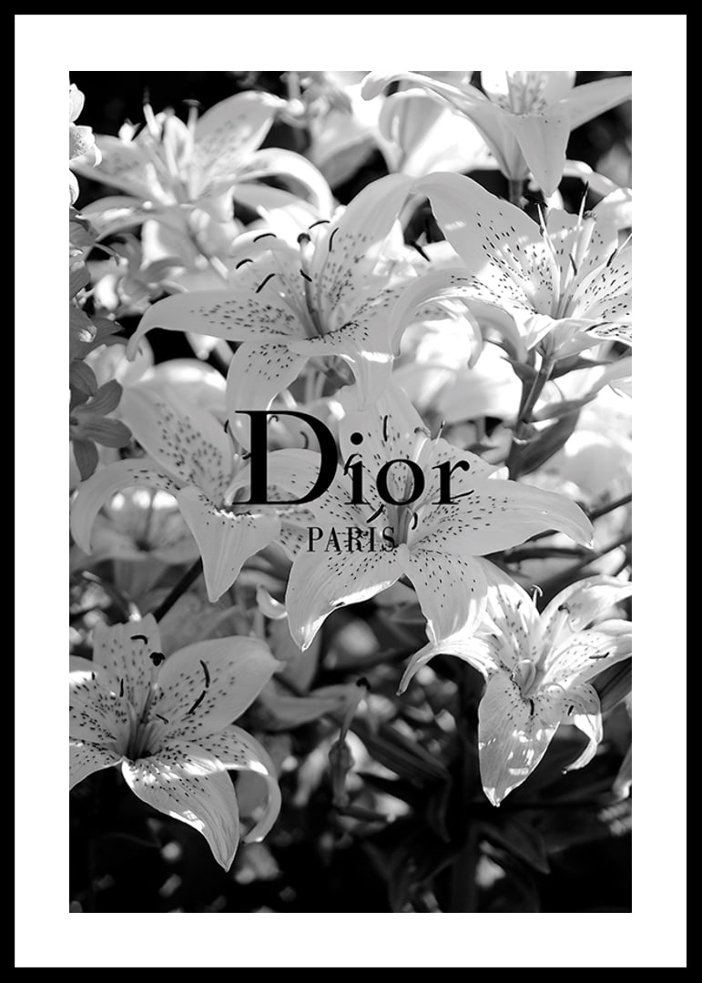 Black and white lilies with Dior Paris typography in the center-12