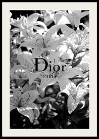 Black and white lilies with Dior Paris typography in the center-2