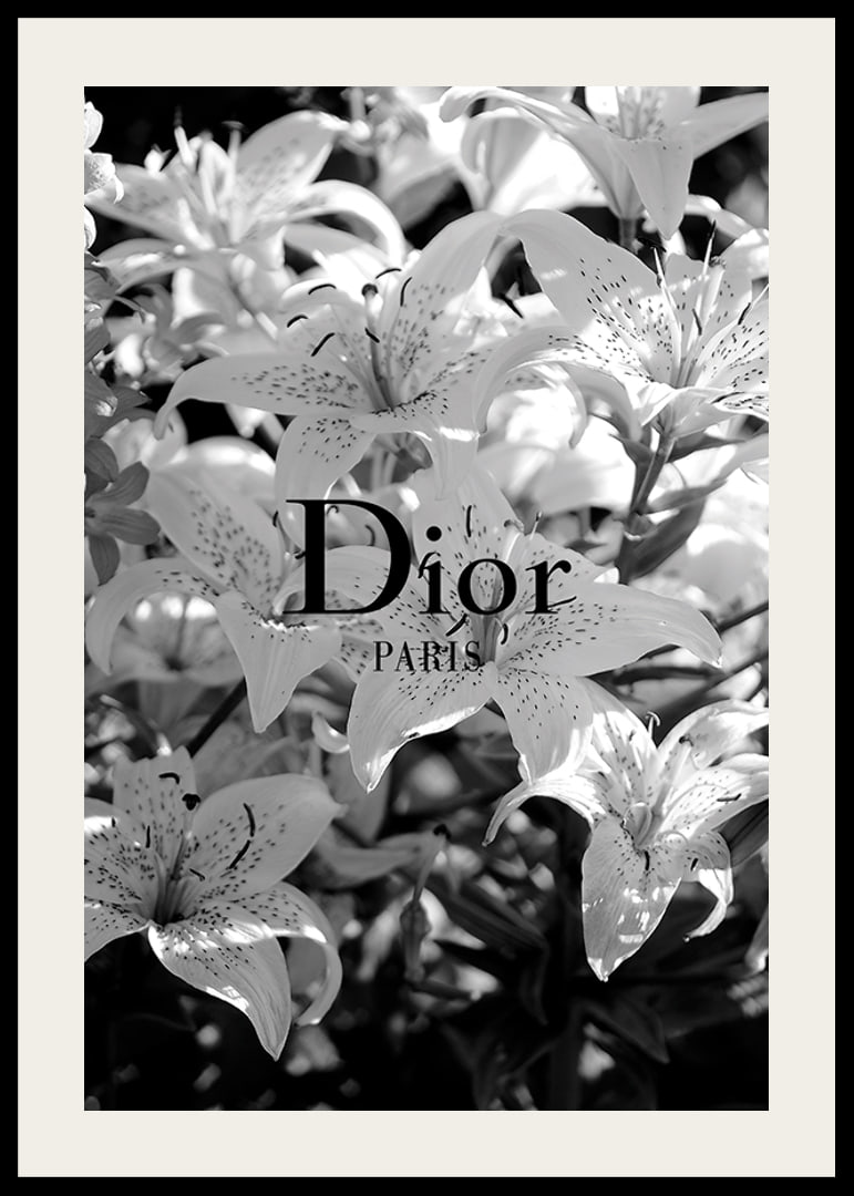 Black and white lilies with Dior Paris typography in the center-12