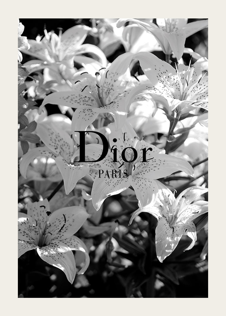 Black and white lilies with Dior Paris typography in the center-12