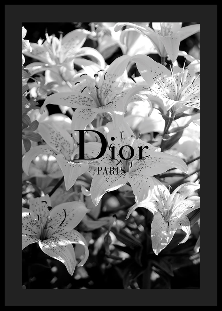 Black and white lilies with Dior Paris typography in the center-12