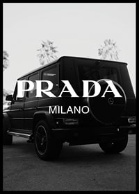 Black and white Mercedes G-Class rear view with Prada logo-6