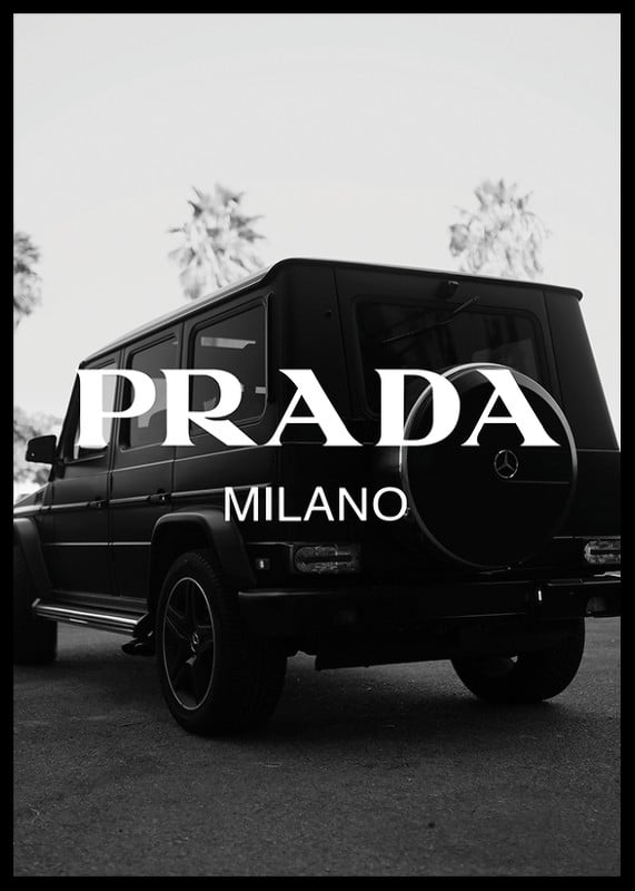 Black and white Mercedes G-Class rear view with Prada logo-12