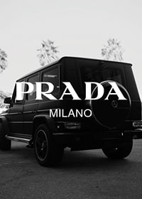 Black and white Mercedes G-Class rear view with Prada logo-7