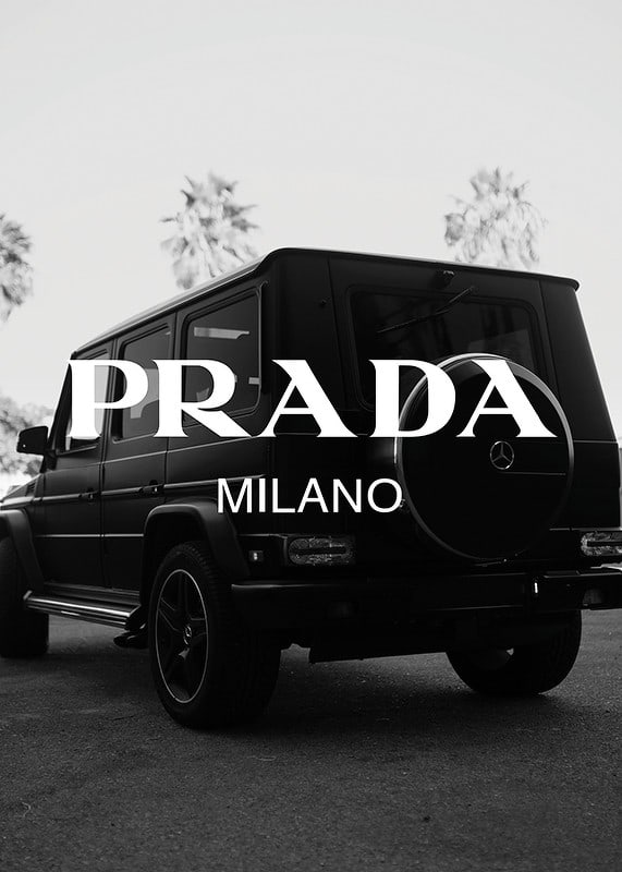 Black and white Mercedes G-Class rear view with Prada logo-12