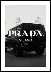 Black and white Mercedes G-Class rear view with Prada logo-0