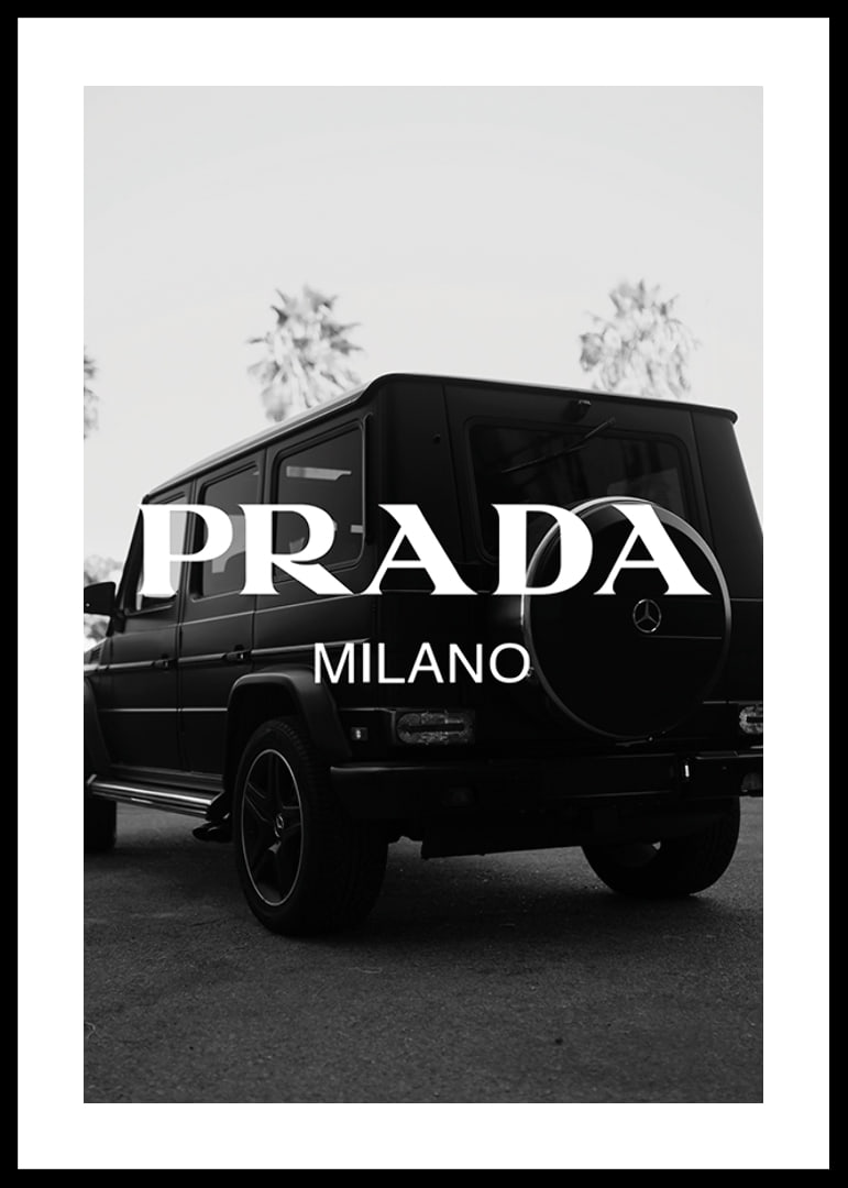 Black and white Mercedes G-Class rear view with Prada logo-12