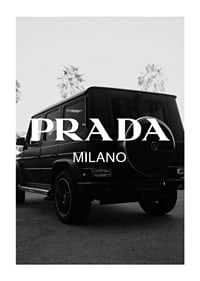 Black and white Mercedes G-Class rear view with Prada logo-1