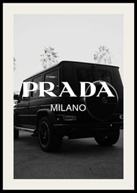 Black and white Mercedes G-Class rear view with Prada logo-2