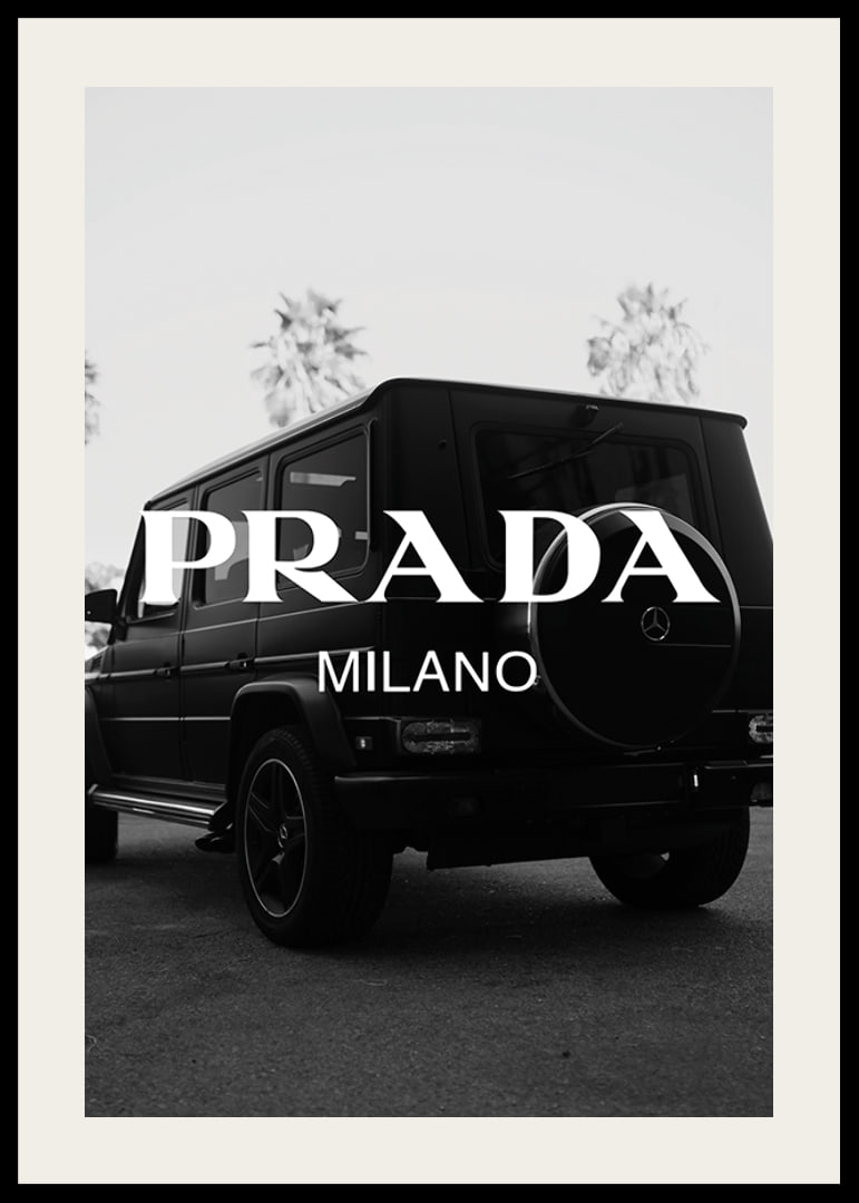 Black and white Mercedes G-Class rear view with Prada logo-12