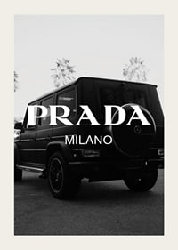 Black and white Mercedes G-Class rear view with Prada logo-3