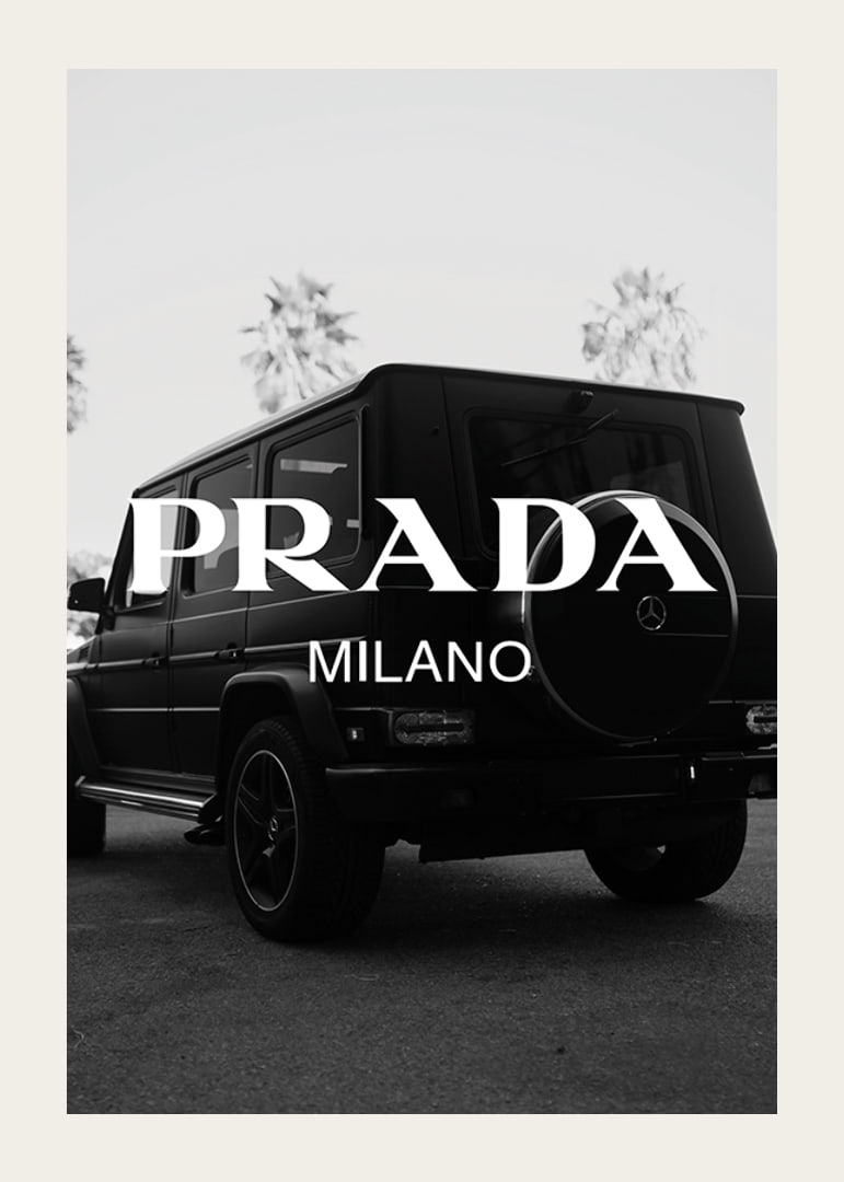 Black and white Mercedes G-Class rear view with Prada logo-12