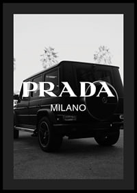 Black and white Mercedes G-Class rear view with Prada logo-4
