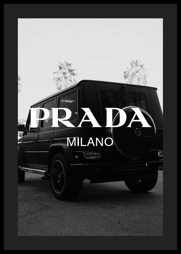 Black and white Mercedes G-Class rear view with Prada logo-12